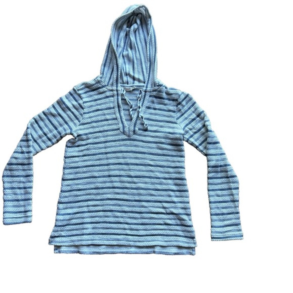 Faherty Striped‎ Hoodie Blue White Pullover Sz Small Lightweight Boho Surf Beach